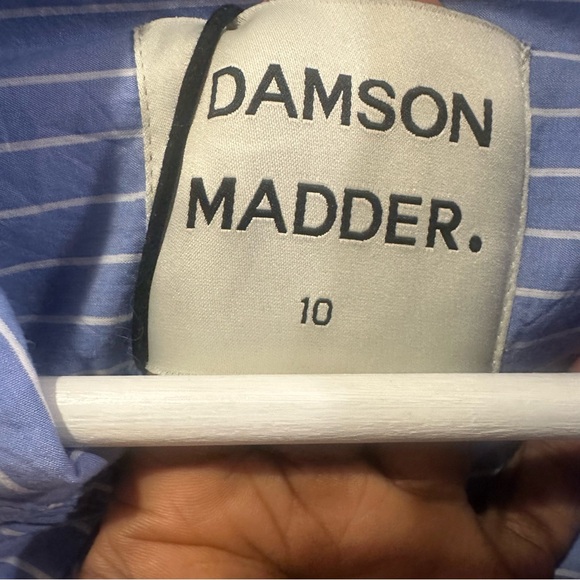 Damson Madder Kendall Ruffle Shirt In Blue Stripe Cotton Poplin - Picture 5 of 5